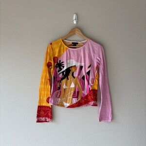 vintage custo barcelona long sleeve all over print graphic top